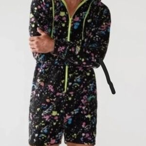 Chubbies Men Brunch Wrap Supreme Black Neon Splatter Short Onesie Pajama Size XL